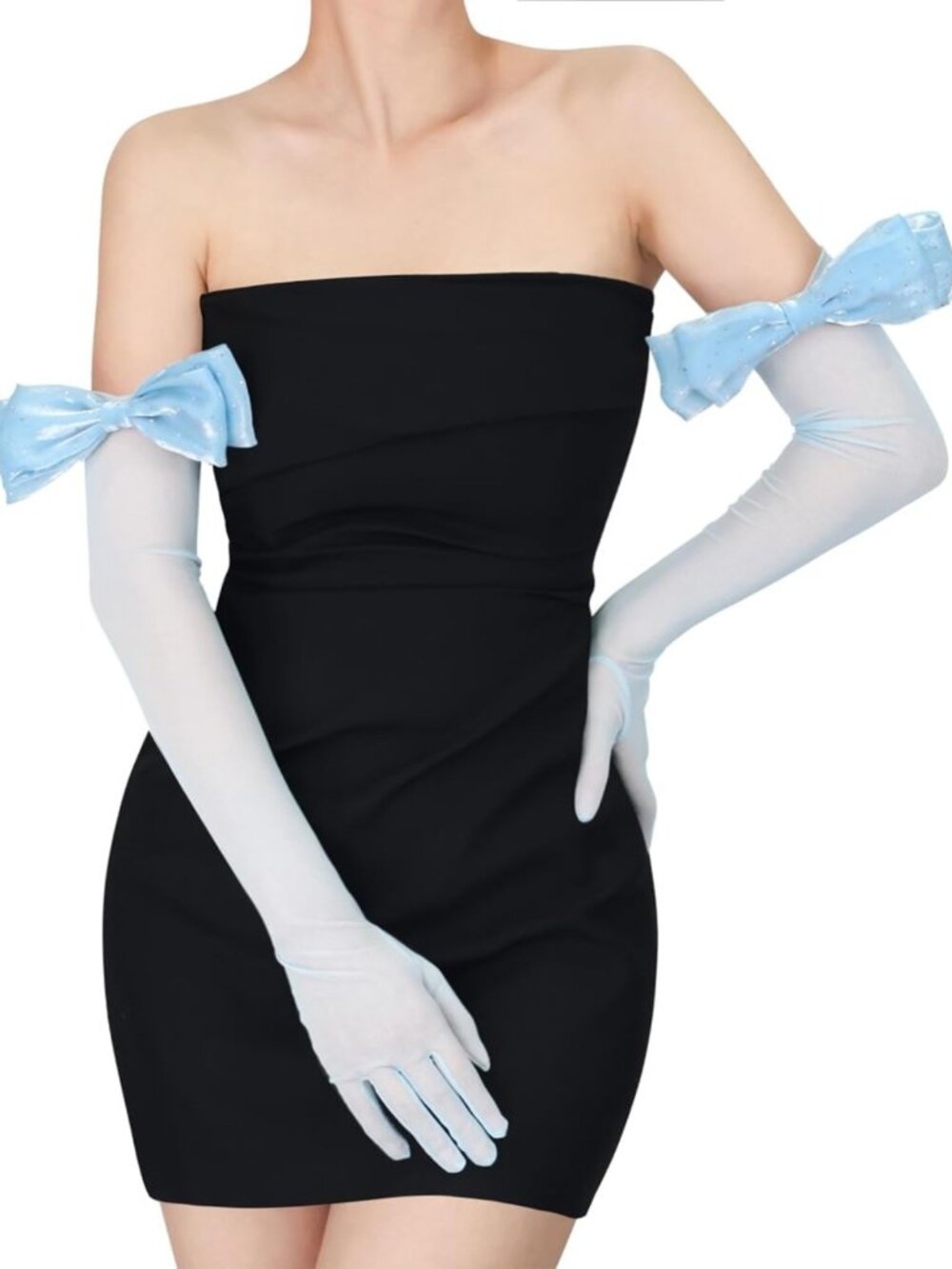 Elegant Sheer Mesh Tulle Opera Gloves for Women - Stretchy with Bow Detail